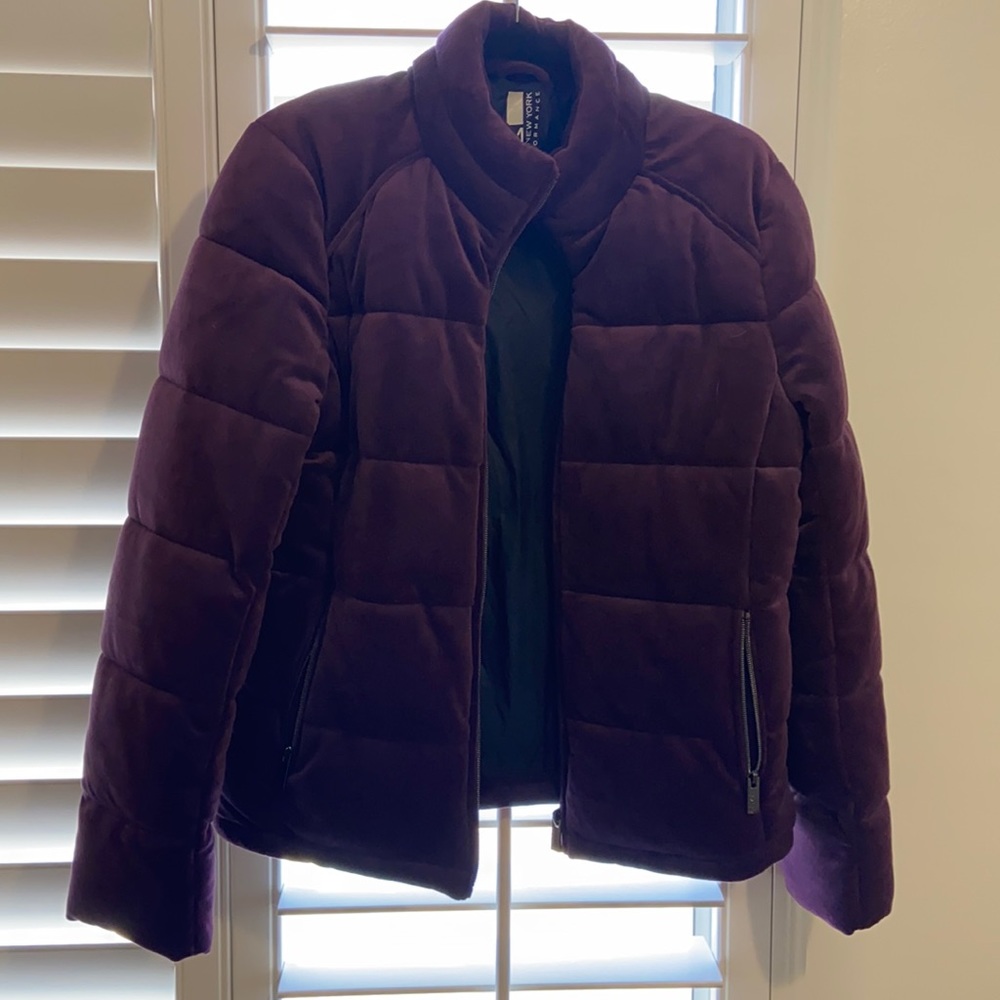 Plum velvet puffer coat